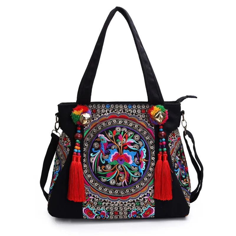 

Women Canvas Retro National Embroidered Bag Floral Peony Pattern Female Single Shoulder Embroidered Messenger Cross-body Handbag