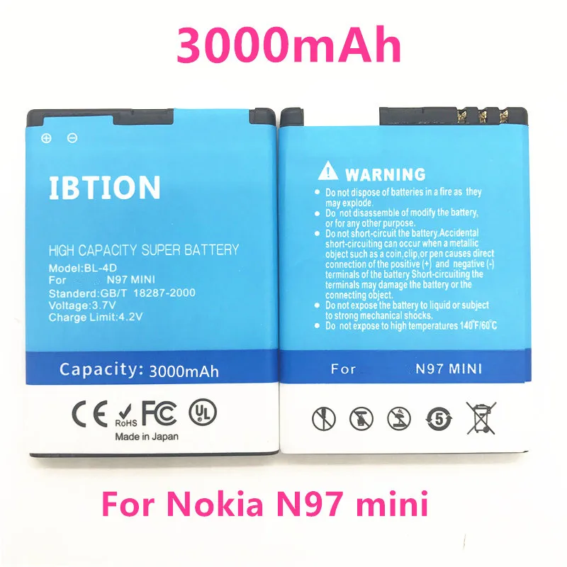 IBTION BL 4D 3000 мАч литий ионный аккумулятор для Nokia N97 mini Battery N8 00 E5 E7 T7 702T N5