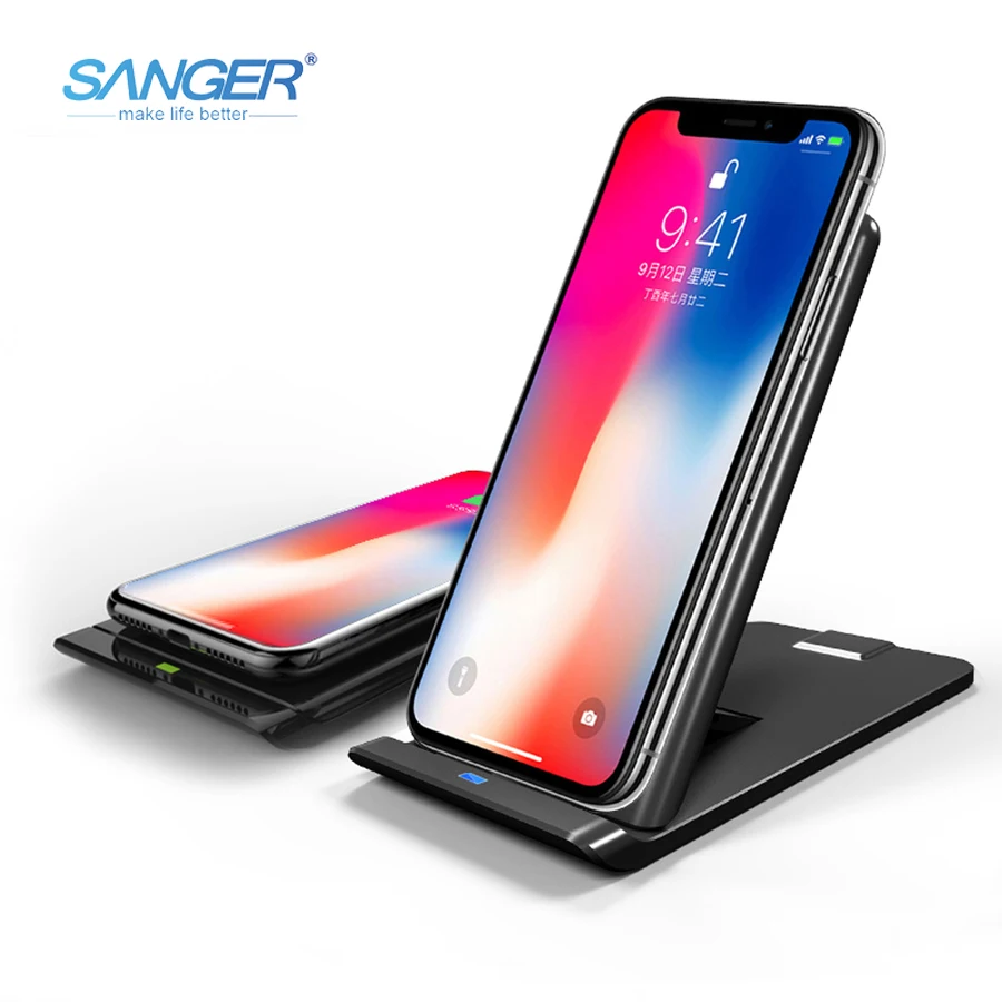 

SANGER 10W 3 Coils Wireless Charger Fast Charge Wireless Charging Holder Suppot QC3.0 Type-C for iPhone X 8 8 Plus Samsung S8+
