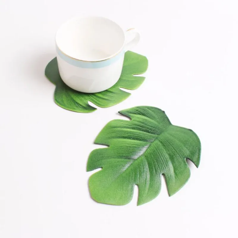 6pc Tropical Artificial Palm Leaves EVA Coasters Cup Bowl Pad Mat