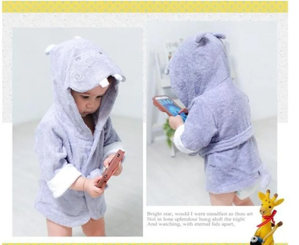 Банный халат для детей, детские халаты с капюшоном, модельные банные халаты для новорожденных с рисунком животных, детский халат, T0020