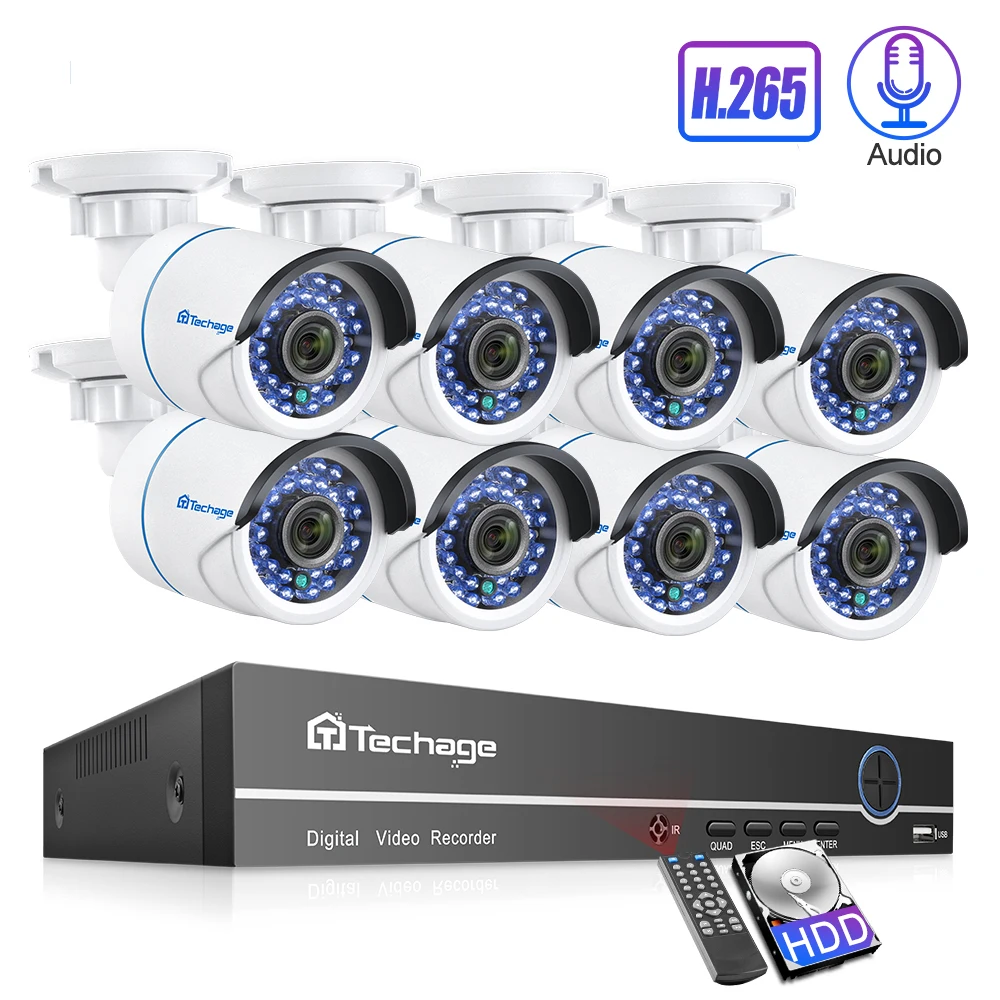  Techage 8CH 1080P H.265 POE IP Camera NVR System 2MP Audio Sound Record CCTV Video Surveillance Kit - 32976370586