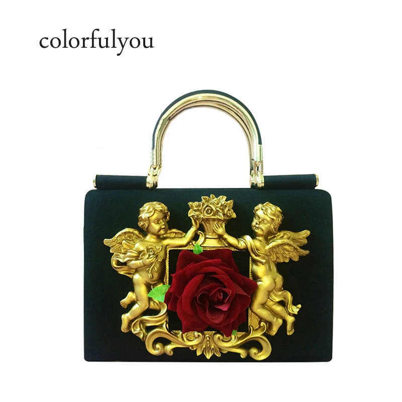 

2019 New arrived fashion cloth women handbags Vintage 3D flower tote brand design Angel Relief bags for lady bolsa feminina