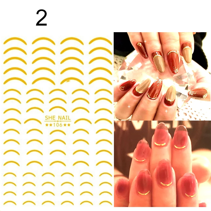 Золотые 3D наклейки для ногтей, Геометрическая линия, узоры сердца, французские самоклеящиеся переводные наклейки, наклейки s слайдеры, украшения для дизайна ногтей