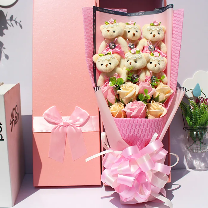

6pcs pp count Stuffed Animal Plush Toy Bouquet Lovely Cartoon Teddy Bear Flower Bouquet Creative Valentine's Day Christmas gifts