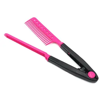 

V Shape Folding Hairbrush Hair Straightener Comb Salon Hairdresser Barber Hair Cutting Comb Hair Brush Styling Tool (Red)