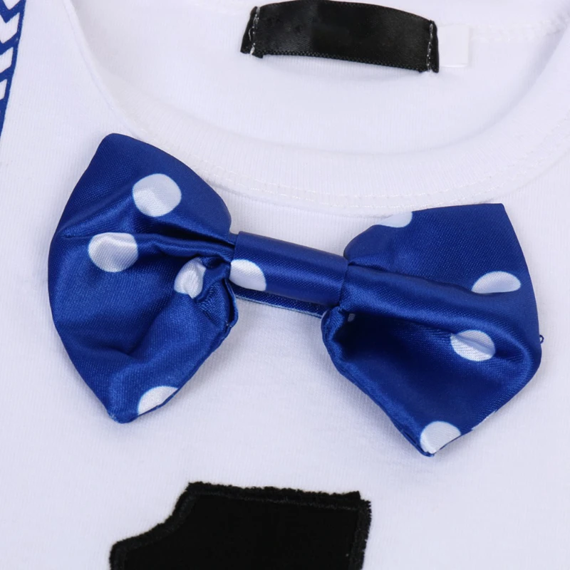 Ceny 2 sztuk zestaw Cute Baby Boy dziewczyna ubrania dla dzieci pierwsze 1st zdjęcie urodzinowe strzelać kostium Romper body szorty spodnie ciasto Smash strój