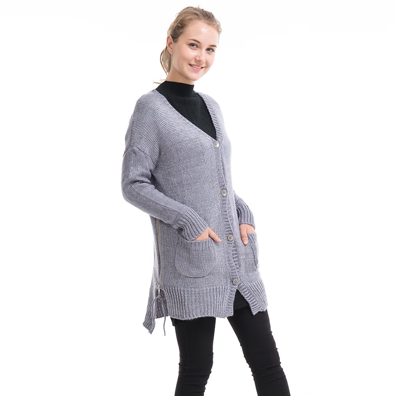 2019 New Woman Sweater fashion Cashmere Kintted Shawl Women Poncho Zipper Coat Pocket Capes