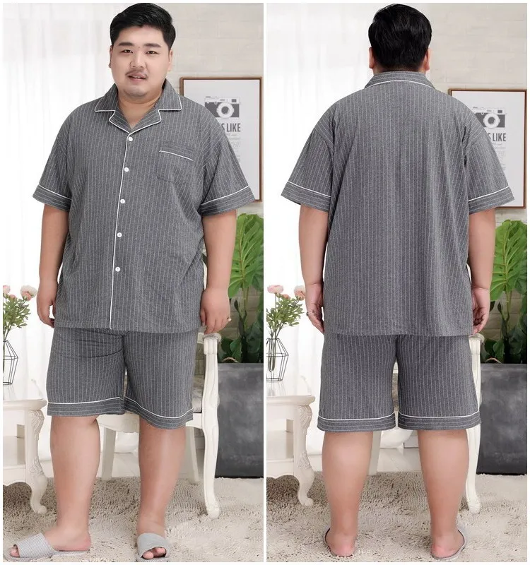 Новые мужские летние хлопок плюс размер пижамы наборы Экстра большой мягкая Пижама с коротким рукавом Turn-Down Воротник