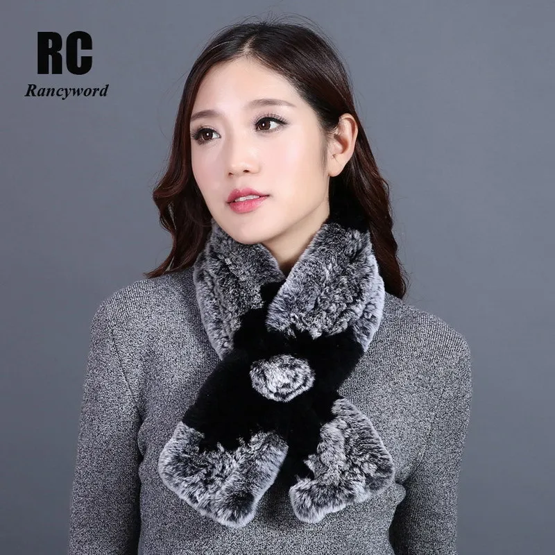 

[Rancyword] Winter Scarf Women Real Rabbit Fur Scarf Soft Neckerchief Natural Fur Scarves Thick Warm Winter New Arrival RC1332