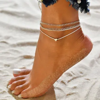

L024 Female Simple Heart Shape Anklets Barefoot Sandals Boho Beach Foot Jewelry Leg New Anklets Bracelets For Women Leg Chain