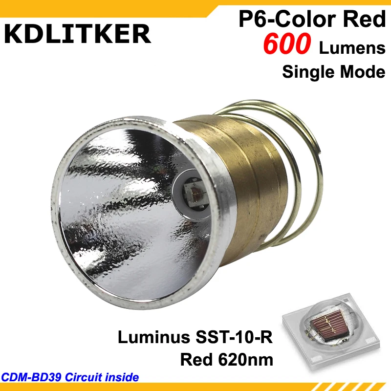 KDLITKER P6-COLOR Luminus SST-10-R красный 620nm 600 люмен 3 V-9 V 1-режим OP P60 вклинивание