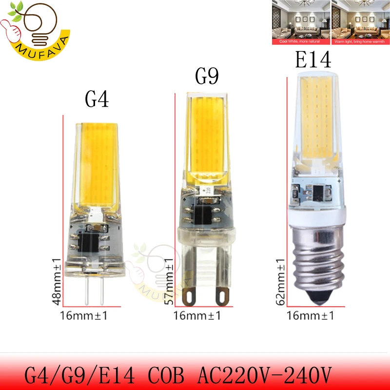 4 шт./лот светодиодный лампочка G9 G4 E14 AC 220 В 9 Вт лампада светильник 3 DC12V COB лампы