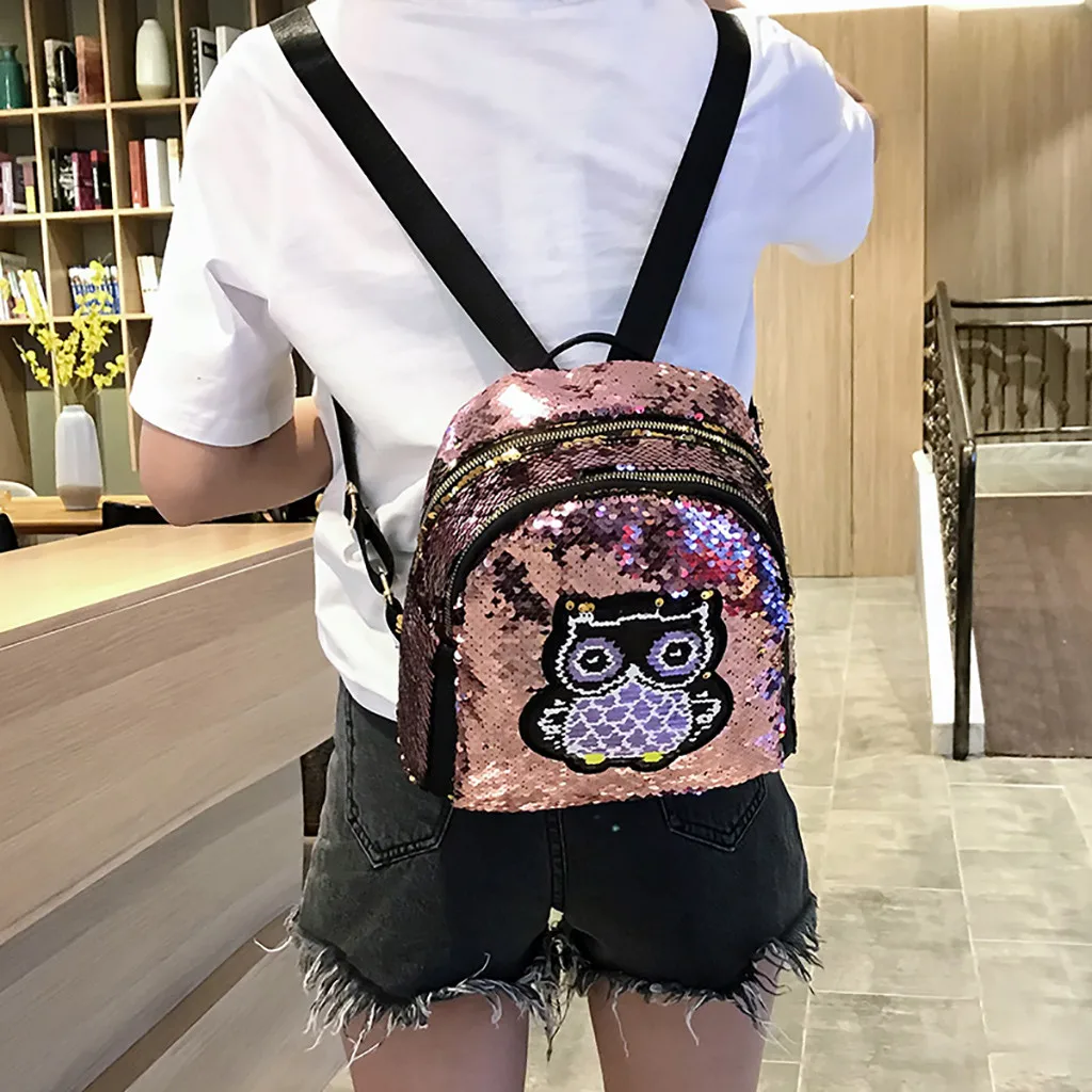 2019 Для женщин блестками рюкзак Милая школьная сумка с рисунком "Сова" для подростковые; школьные девочек Сумка Женский mochila de couro Рюкзак
