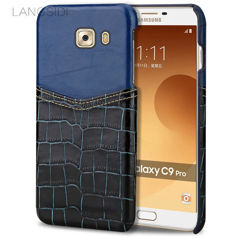 

LANGSIDI phone case crocodile pattern and wax leather mixed color half pack phone case For Samsung C9 Pro custom processing
