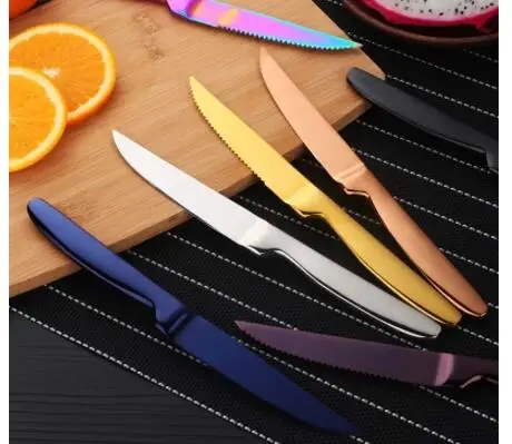 

multi colors Stainless steel steak knife restaurant toothed fruit knife dinner knife household