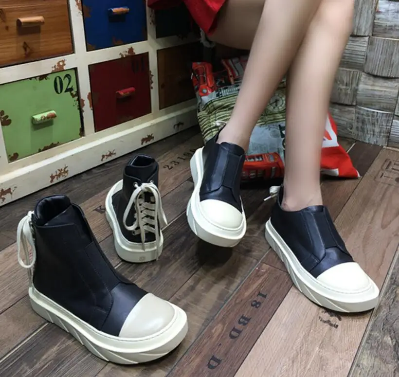 Cuir Bout Bottes Rond Femmes Haut Mode Chaude Chaussures Lacets En Véritable Noir Kaeve Baskets wpHIvzqZ