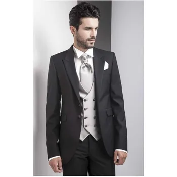 

Black Italy Men Suits With Double Breasted Vest New Elegant Best Men Wedding Tuxedos Men's Party Suits (Jacket+Pants+Vest+Tie)