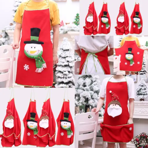 Красные новогодние украшения с дедом морозом фартук-снеговик домашняя кухня Приготовление выпечки фартуки с карманами