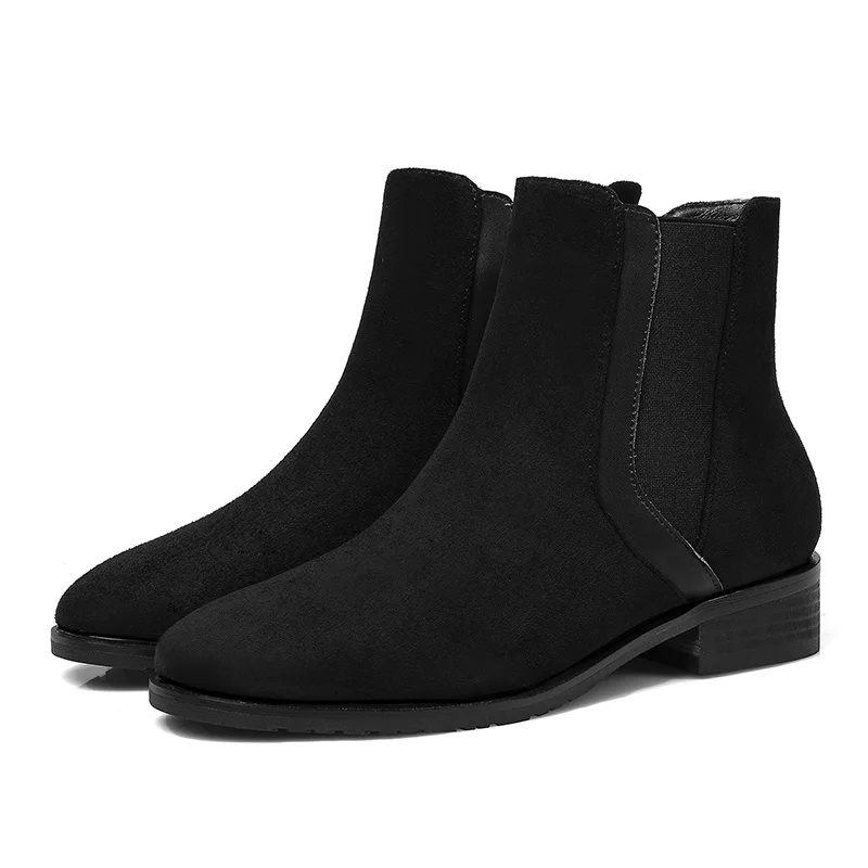 Ботинки; женские теплые ботинки «Челси»; женские зимние ботинки на плоской подошве и квадратном каблуке; Модный фирменный дизайн; высокое качество - Цвет: black1