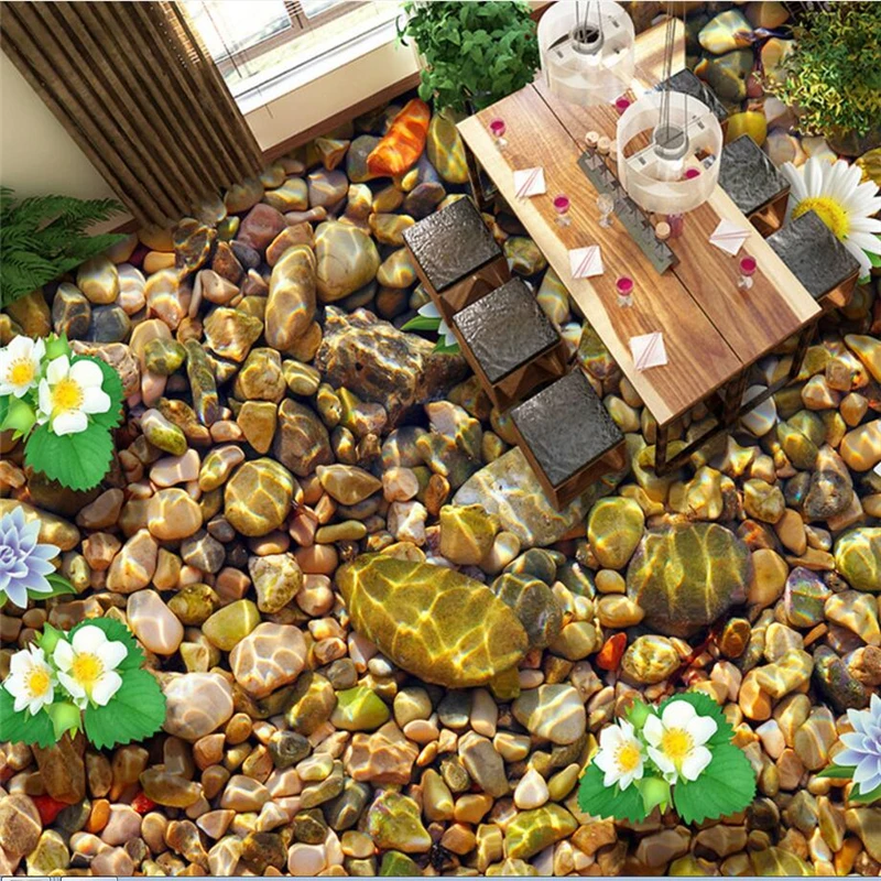 

wellyu Custom 3D floor stickers Floating water in the stone bathroom with living room 3D floor papel parede tapety