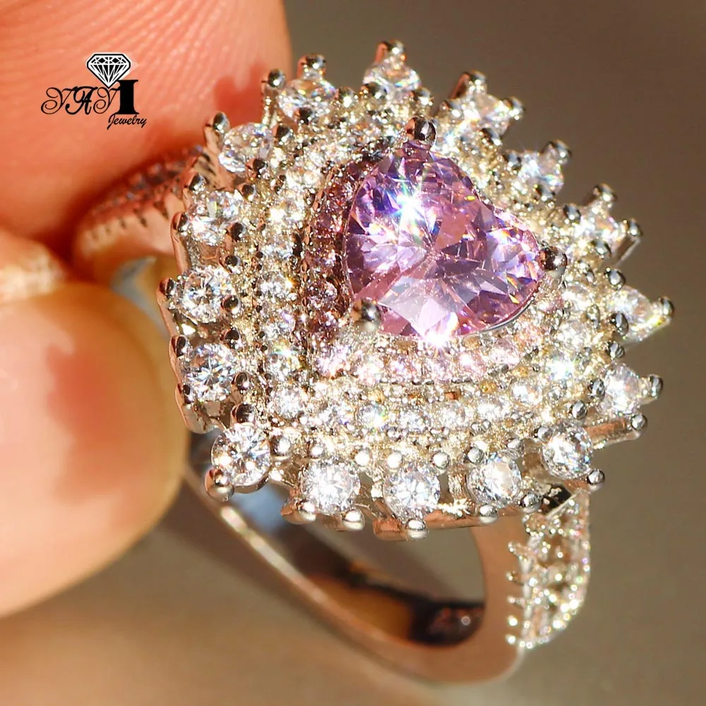 YaYI кольцо с голубым кристаллом 7 CT Розовый циркон серебряного цвета обручальные кольца Свадебные Кольца Сердце Девушки вечерние кольца Подарки 959