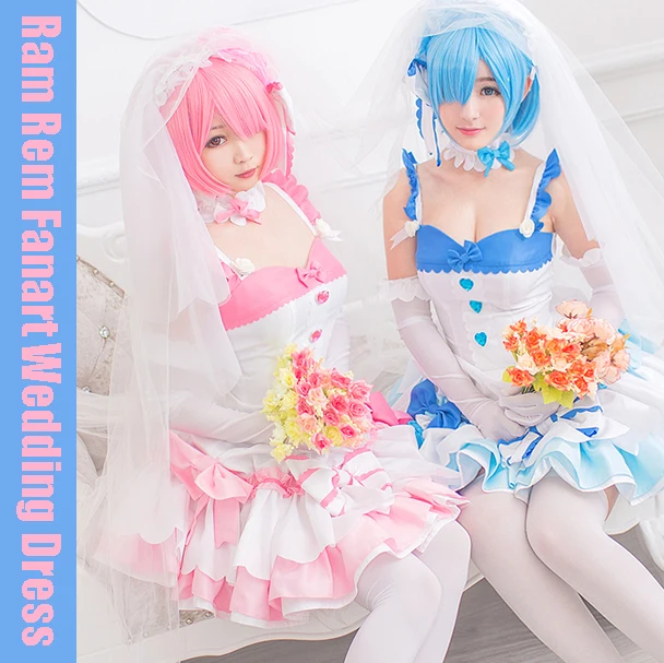 

[STOCK]+Veil Anime Re:Life in a different world from zero Rem Ram Fanart Wedding Dress Cosplay Costume Lolita Dress Free ship
