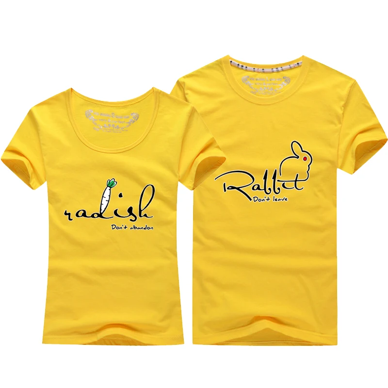 2018 High Quality Couples T Shirt Rabbit & Radish Printing Couple Clothes Summer Women Men Cotton Short Sleeve For Lovers