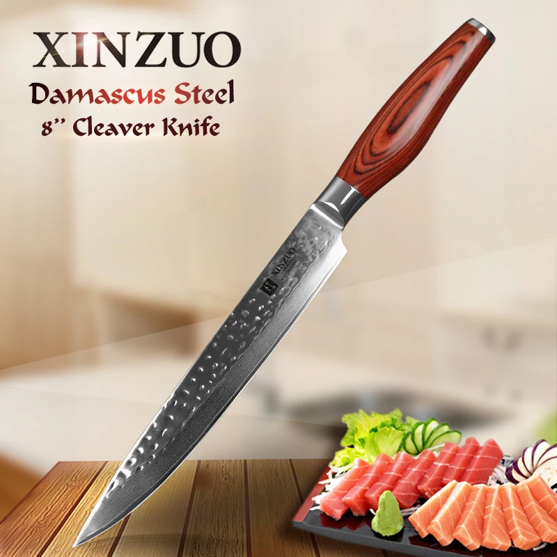 

XINZUO 8" Cleaver Knife Japanese Damascus Knife Kitchen Tools Slicing Knives Dealing with Meat Vegetables with Pakkawood Handle