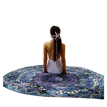 

HOT GCZW- 2 PCS Round Print Bohemian Mandala Tapestry Wall Hanging Picnic Beach Towel Blanket blue