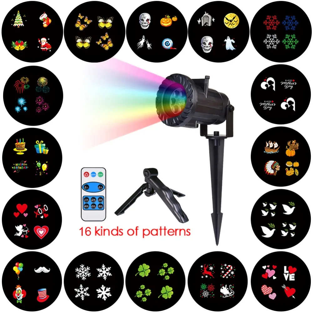 

16 Patterns Christmas Laser Snowflake Projector Home Garden Star Light Outdoor LED Waterproof Disco Lights Indoor Decoration