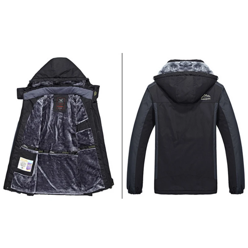 9XL Oversized Men Winter Waterproof Coat Windproof Outdoor Skiing Hood Camping Trekking Climb Hiking Travel Fur Jacket Fishing