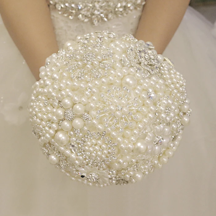 

ramo de novia Wedding Bouquet Ivory Crystal Pearls Bride Bouquet Bridal Holding Flowers Brooch Accessories