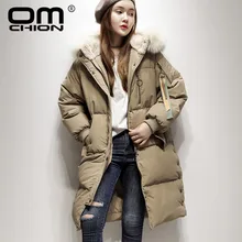 OMCHION зимняя Роскошная Меховая куртка с капюшоном Женская Повседневная Длинная пуховая куртка с вышитым буквенным принтом женская Свободная утепленная парка QY18