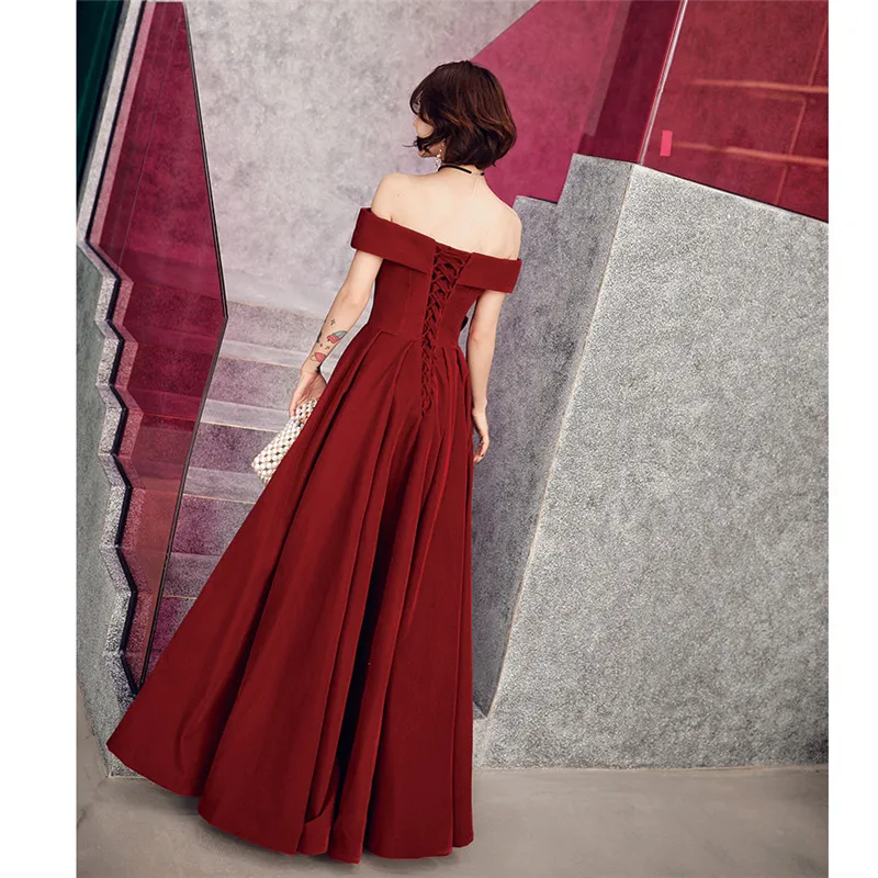 It's YiiYa Evening Dress Long Elegant A-Line Off Shoulder Bow Women Party Dress Boat Neck Robe de Soiree Plus Size 2019 E519
