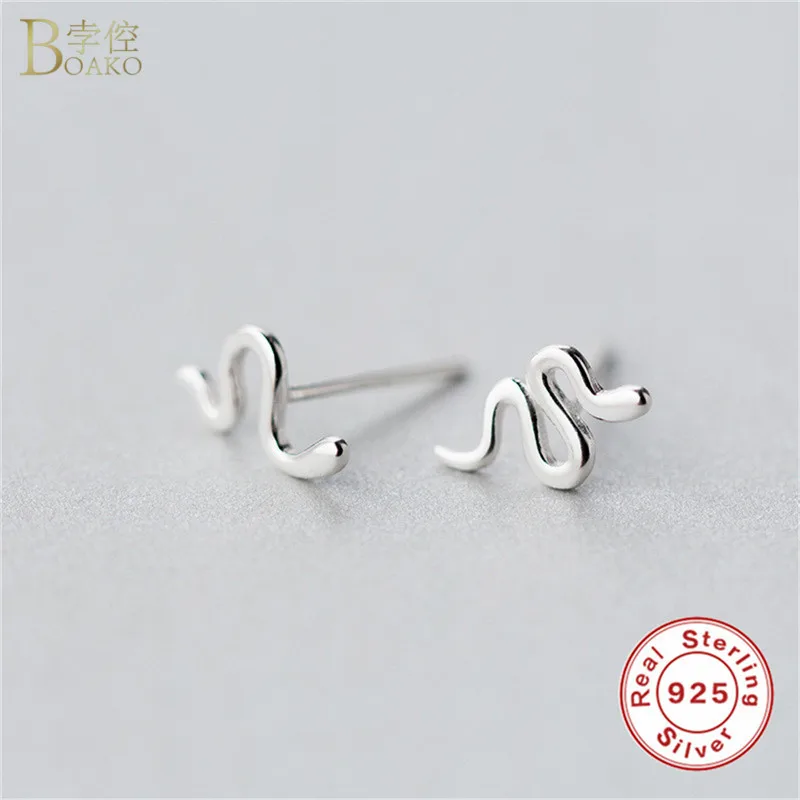 

BOAKO Fashion Snake Earrings 100% 925 Sterling Silver Stud Earrings For Women Personalized Punk Animal Jewelry pendientes mujer