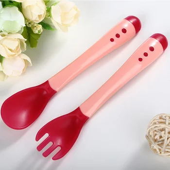 

Rosiky 10 set/lot Safety Temperature Sensing Baby Silicon Spoon Kids Children Flatware Feeding Spoon