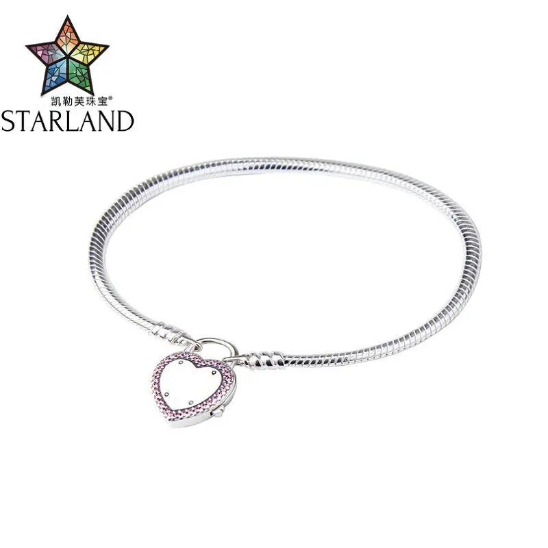 

Starland Original heart 925 sterling silver shaped button Key charm charm bracelet for women brand, Valentine's Day jewelry