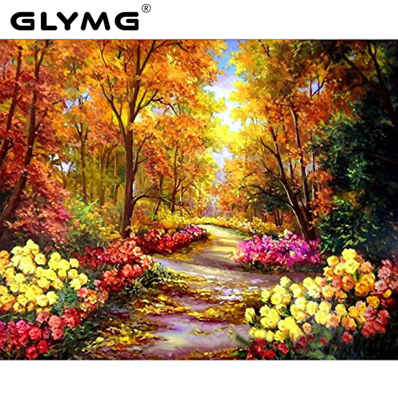 GLymg Diamond Painting Cross Stitch Diy Autumn Woods Scenery Diamond Embroidery Rhinestones Embroidery Full Drill Square Wall