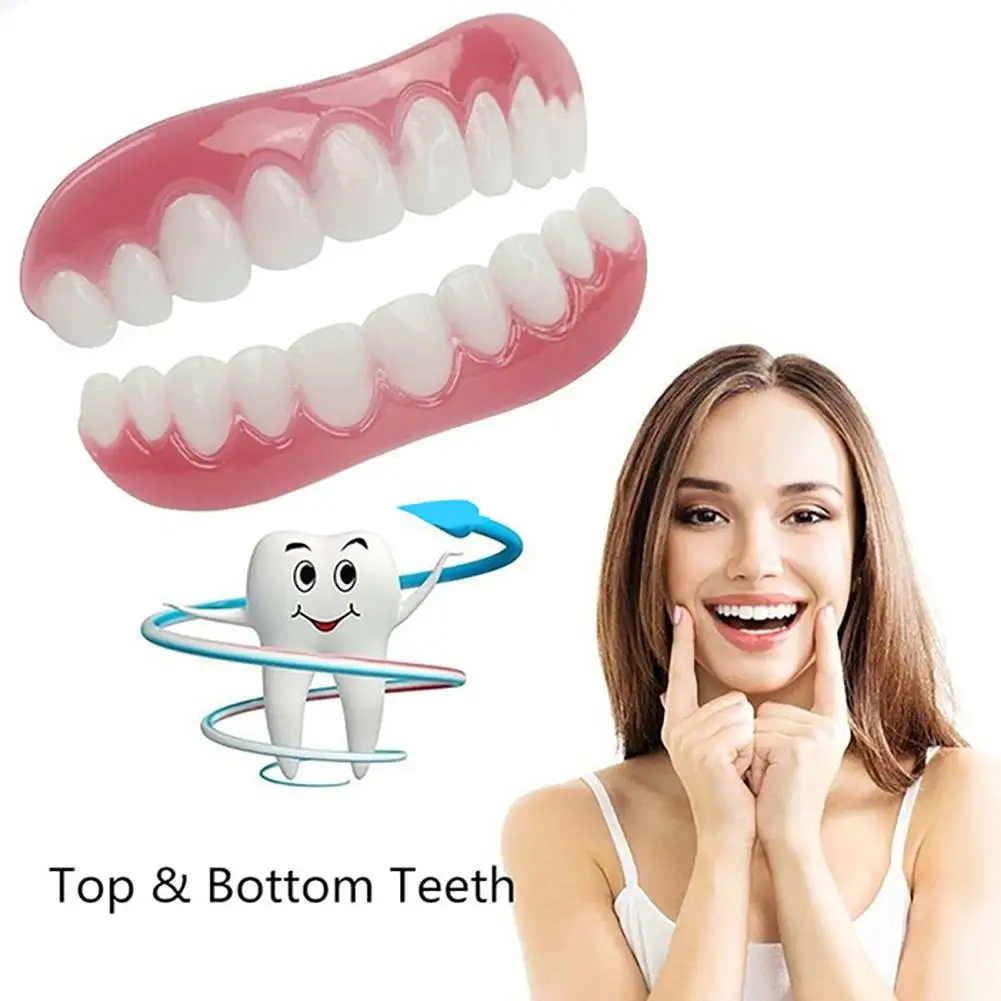 

Fake Teeth Veneers Cosmetic Orthodontic Tooth Cap Snap On Smile Secure Silicone Dental Veneers Denture Care