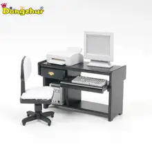 Миниатюрные белые и черные компьютерные настольные волосы весь набор для кукольного домика DIY 1:12 аксессуары Кукольный дом мини мебель модель новая