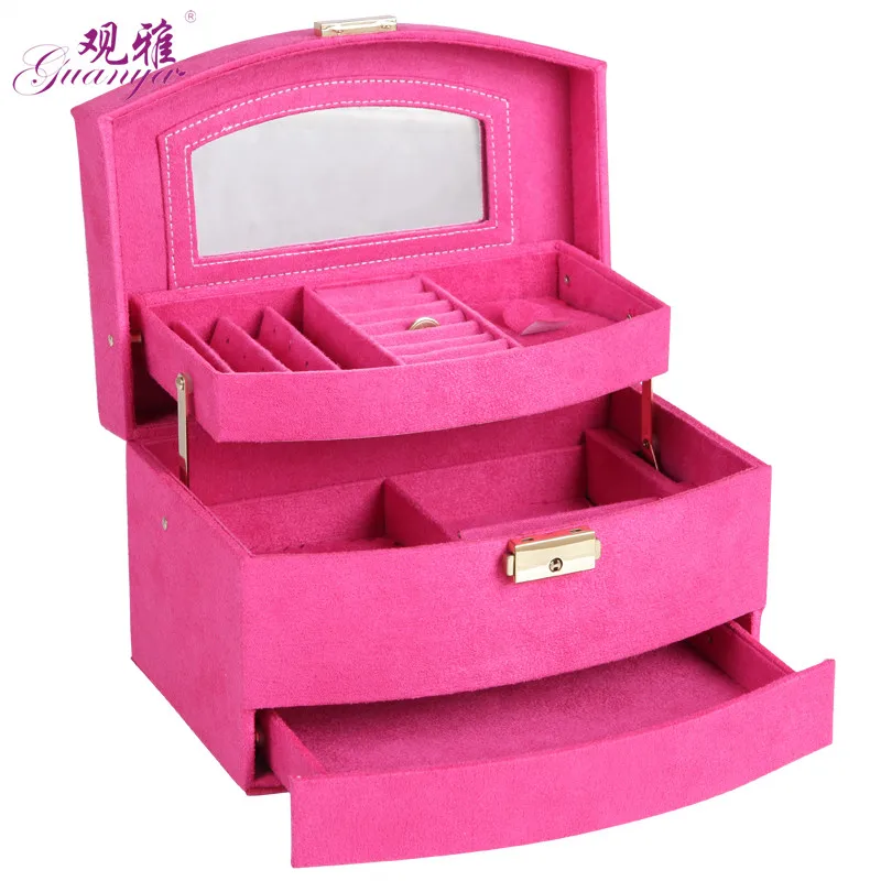 

Free Shipping Pure Color Ultra-Luxury Flannel Jewelry Box Korean Style Wedding Birthday Gift Large Storage Box Cosmetic Case