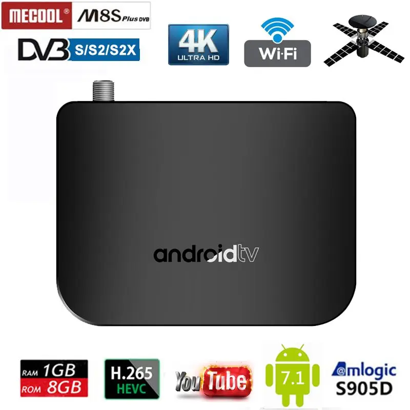 DVB S2 Android tv Box Amlogic S905D 2 4G wifi Поддержка 4K H.265 S2X спутниковый ресивер Mini M8S Plus Smart