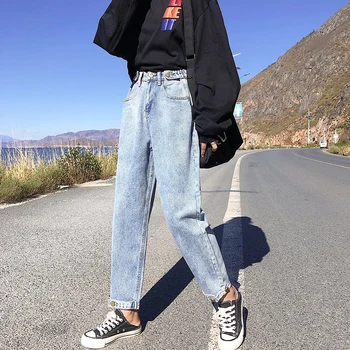 

Women's Pants Korean Punk Harajuku Ulzzang Casual Ins High Waist Cropped Jeans Female Cute Vintage Kawaii Trousers For Women