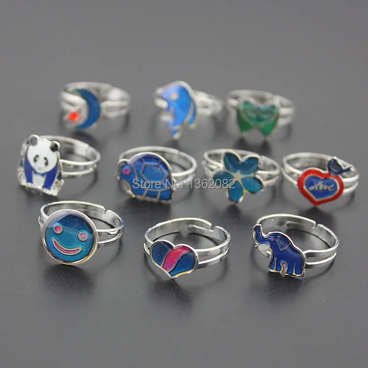 

20pcs Mixed Styles Amazing Color Changing Mood Rings Animals Emotion Feeling Temperature Opening Ring Children Gift MR74