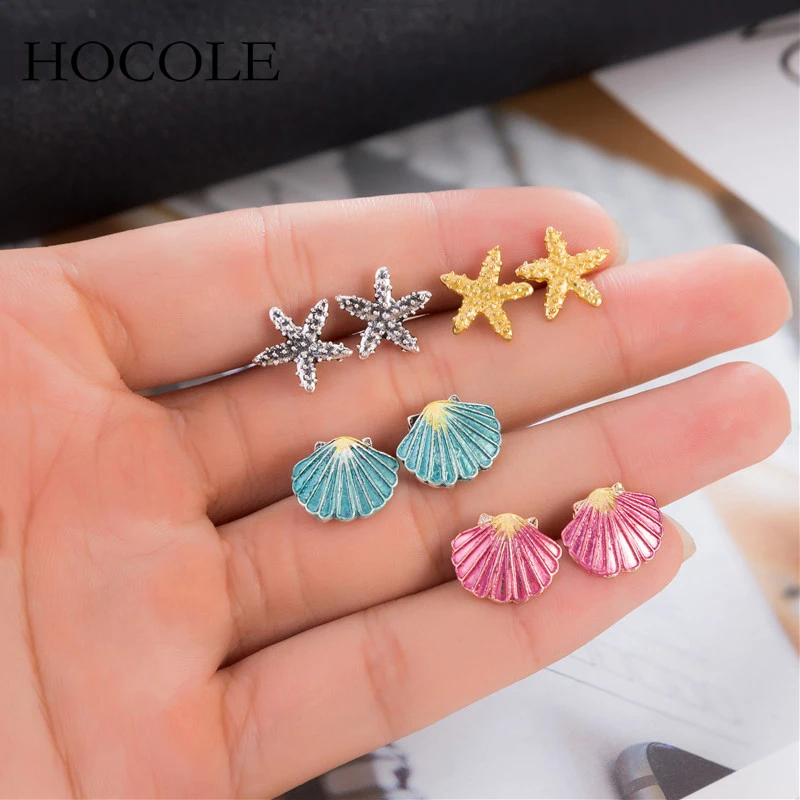 

Bohemian Rhienstone Geometry Starfish Shell Stud Earrings Set Multipatterned Statement Pendientes For Women Minimalism Jewelry