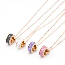 Розовое золото 4 цвета кристаллы кулон римское письмо ожерелье для женщин из нержавеющей стали Свадебное женское ожерелье s ювелирные