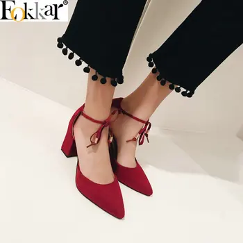 

Eokkar 2019 Cute Scrub Closed Toe Stiletto Sandals Pumps Butterfly Knot High Heels Black Office Lady Shoes Women Plus Size 34-45