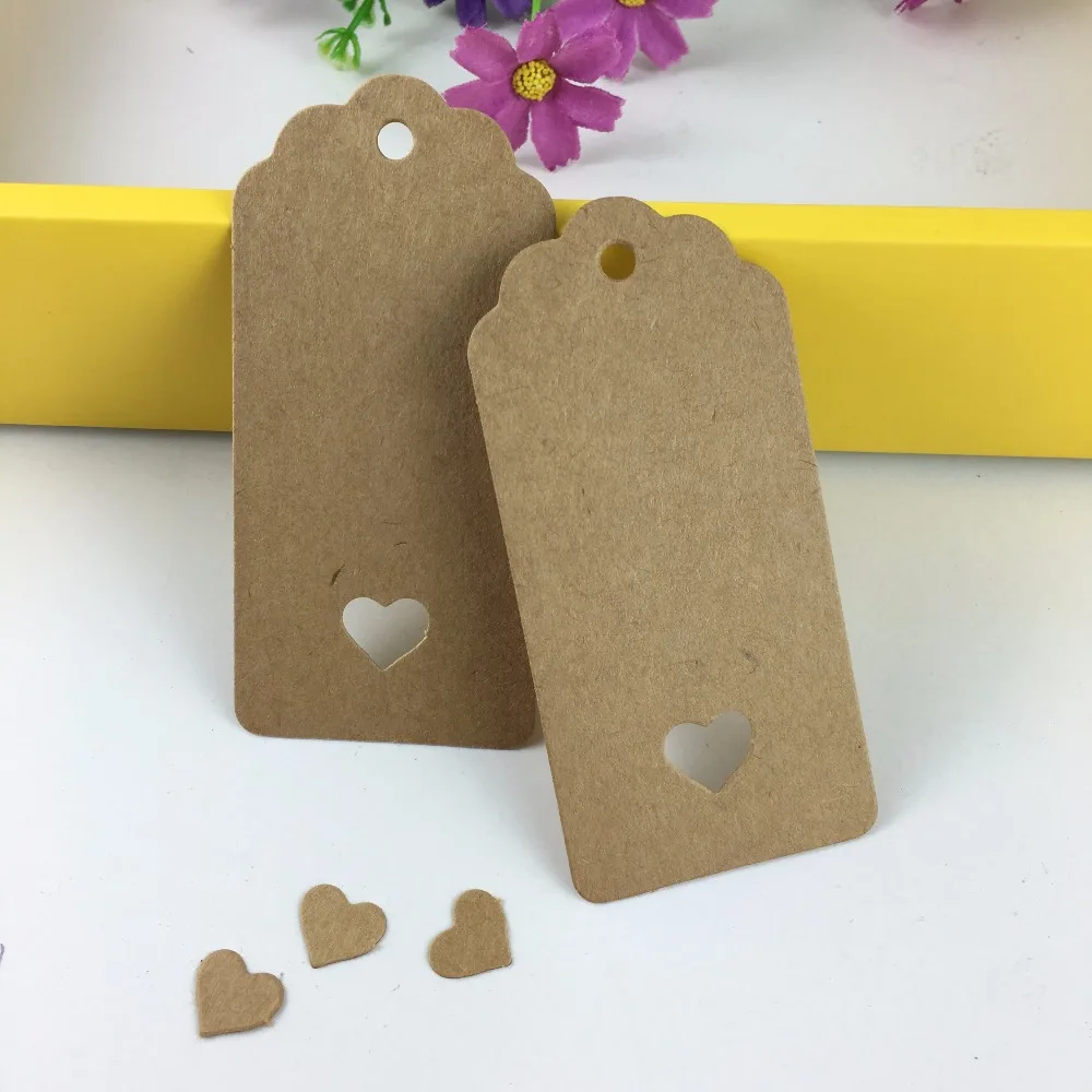 

100pcs/lot 9.5x4.5cm gift tags Rectangle Heart Brown Kraft Tag Wedding Party Favor Box Gift Tags Paper Hang Tags