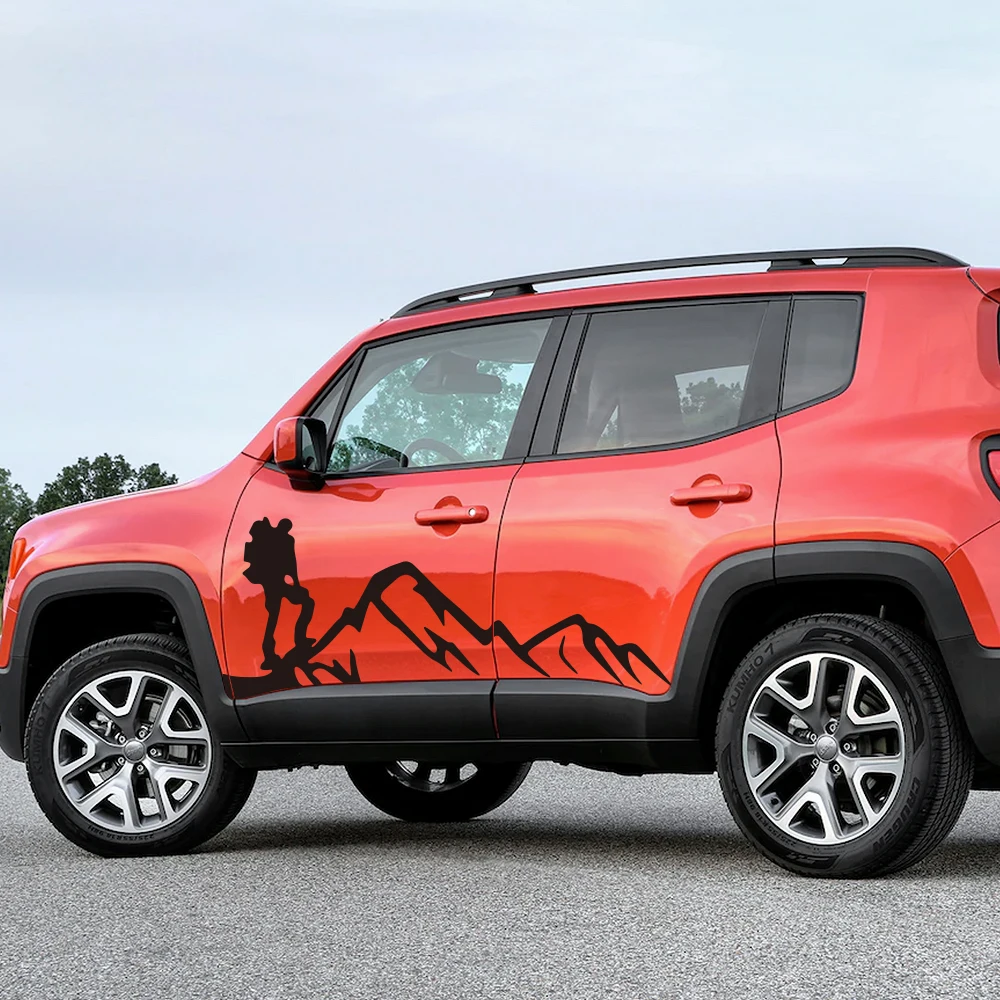 

2PCS Mountain Adventure Graphics Car Door Side Stickers Styling For Jeep Renegade Auto Body Decor Vinyl Decals Car Accessories